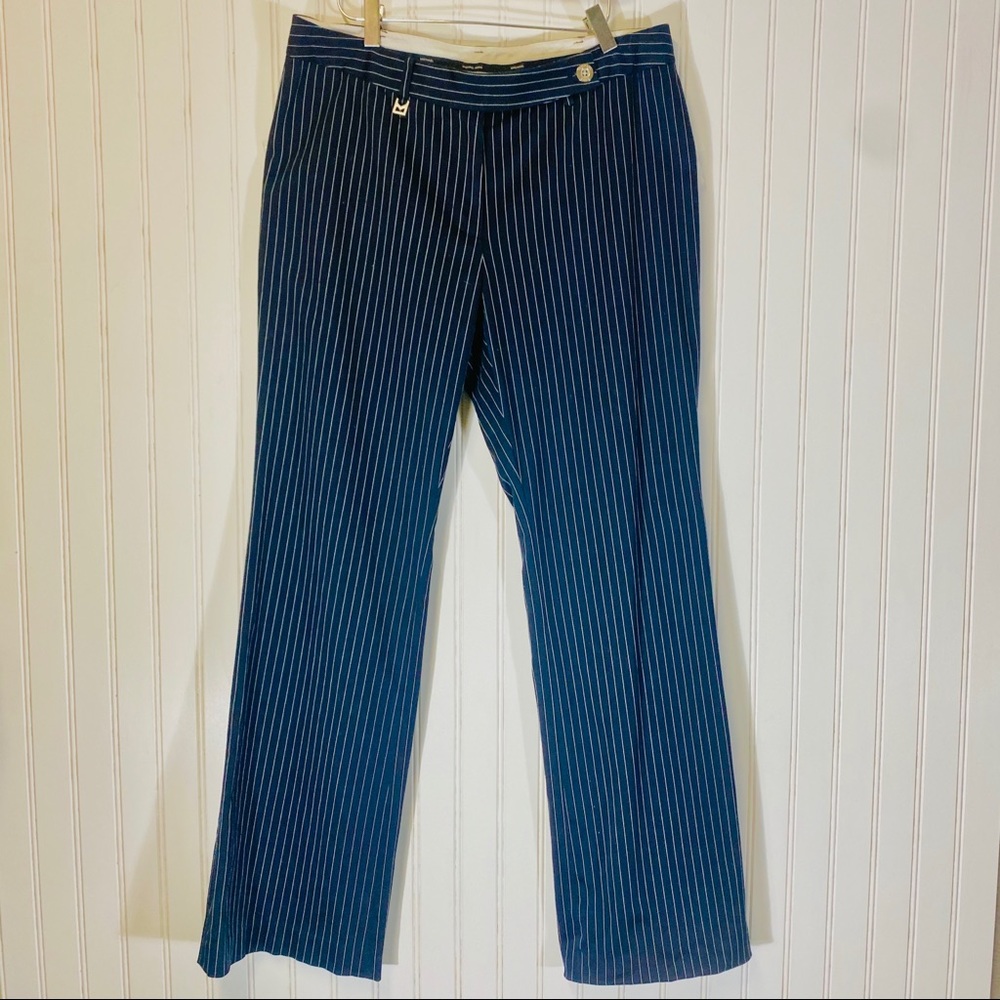 MICHAEL KORS • navy pinstripe slacks legs 4 days